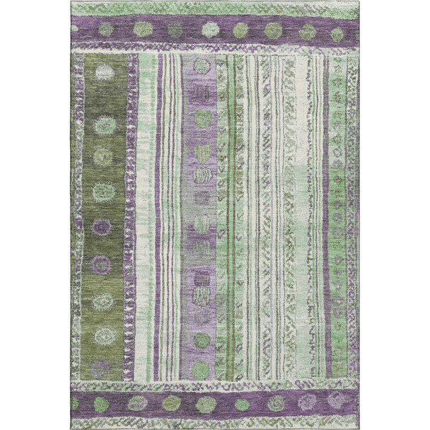 3' X 5' Purple Green And Ivory Striped Washable Area Rug With UV Protection