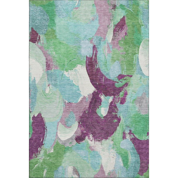 5' X 8' Teal Purple And Green Abstract Washable Area Rug With UV Protection