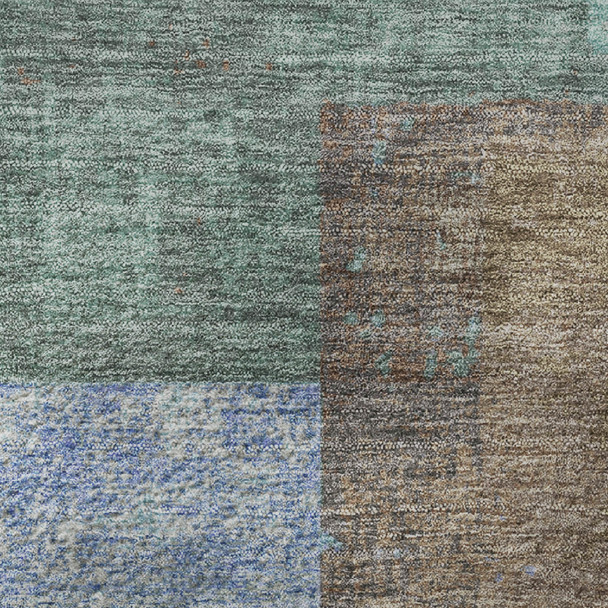 10' X 14' Brown Teal And Ivory Geometric Washable Area Rug With UV Protection