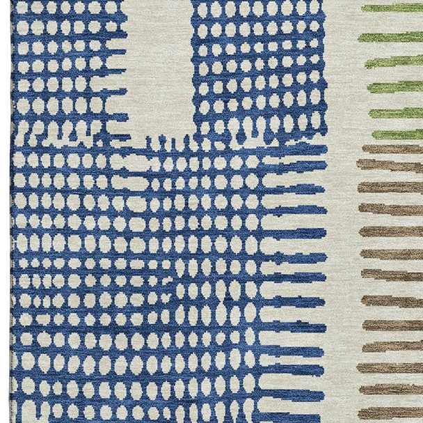 8' X 10' Beige Blue And Green Geometric Washable Area Rug With UV Protection