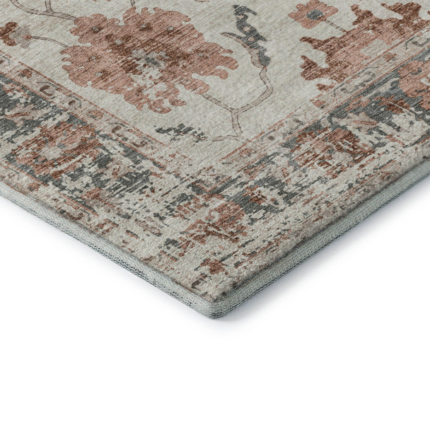 8' X 10' Linen Ivory And Salmon Oriental Washable Area Rug With UV Protection