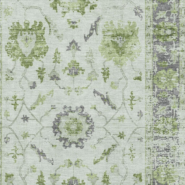 5' X 8' Mint Green And Gray Oriental Washable Area Rug With UV Protection