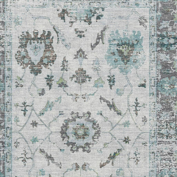 5' X 8' Teal Gray And Charcoal Oriental Washable Area Rug With UV Protection
