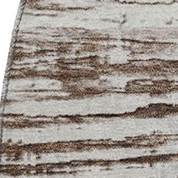 8' Taupe And Ivory Striped Washable Round Rug With UV Protection