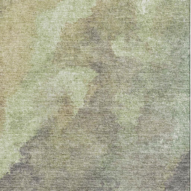 9' X 12' Artichoke Green Taupe And Brown Abstract Washable Area Rug With UV Protection