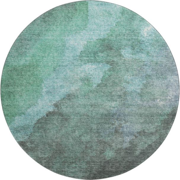 8' Teal And Charcoal Abstract Washable Round Rug With UV Protection