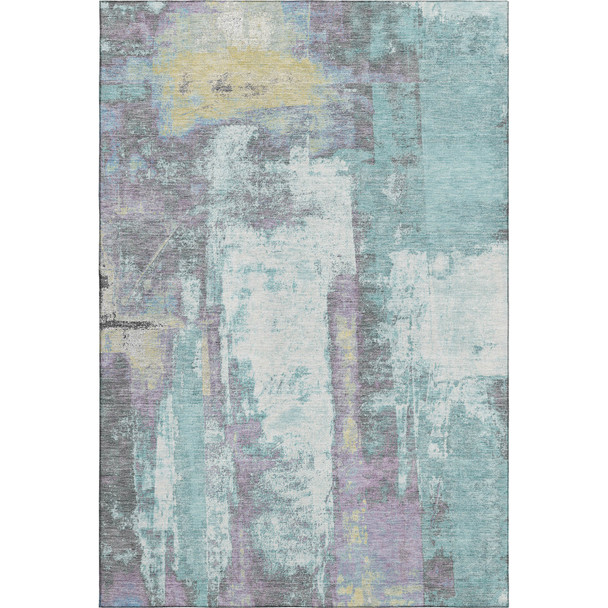 10' X 14' Teal Ivory And Purple Abstract Washable Area Rug With UV Protection