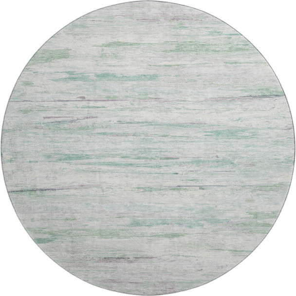8' Artichoke Green And Ivory Abstract Washable Round Rug With UV Protection