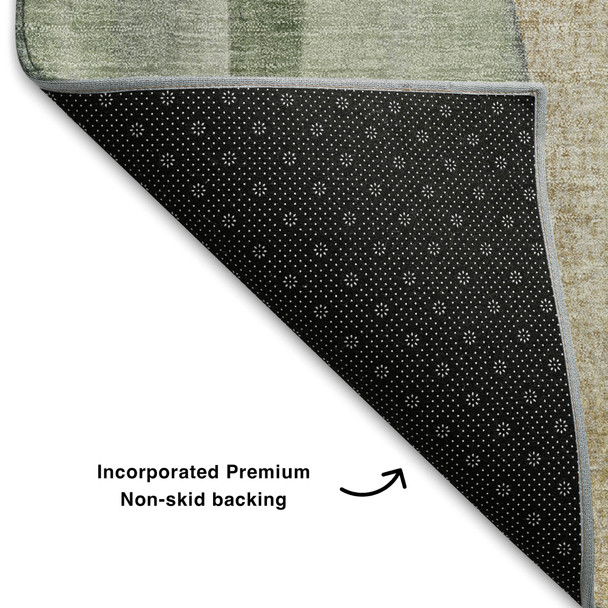 3' X 5' Artichoke Green Gray And Beige Abstract Washable Area Rug With UV Protection