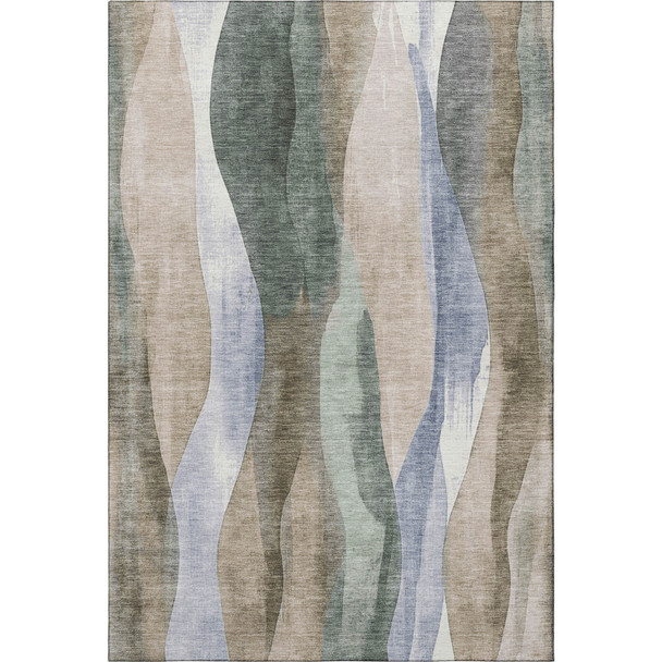 9' X 12' Beige Blue And Ivory Abstract Washable Area Rug With UV Protection