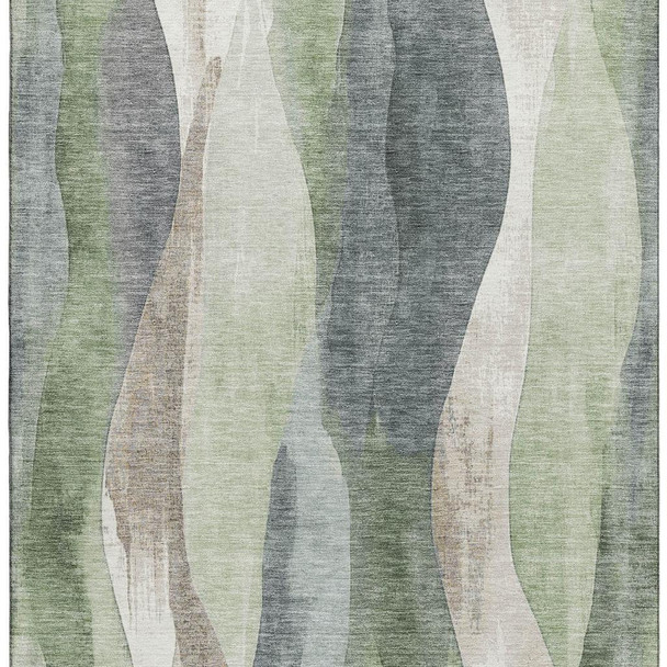 3' X 5' Fern Green Beige And Gray Abstract Washable Area Rug With UV Protection