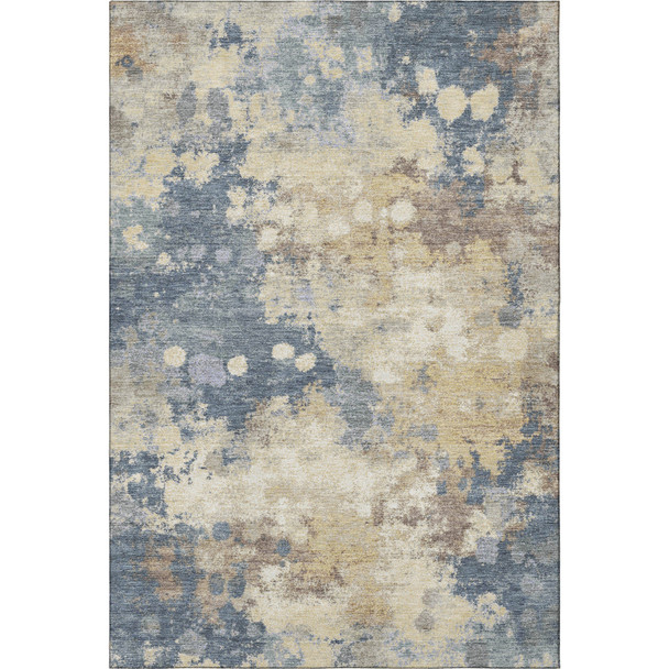 9' X 12' Gold And Blue Abstract Washable Area Rug With UV Protection