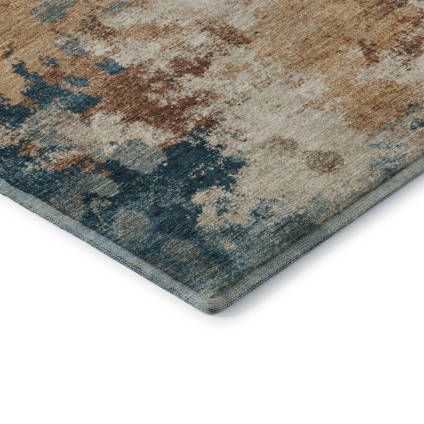 3' X 5' Beige Copper And Blue Abstract Washable Area Rug With UV Protection