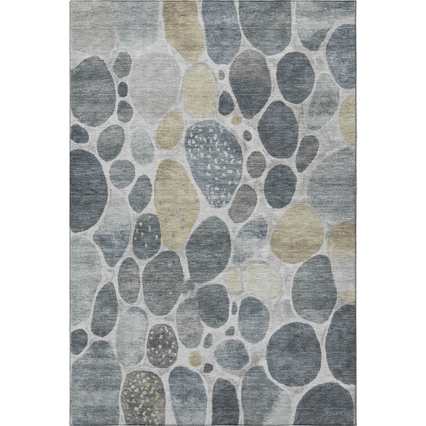 5' X 8' Pewter Beige And Gray Geometric Washable Area Rug With UV Protection