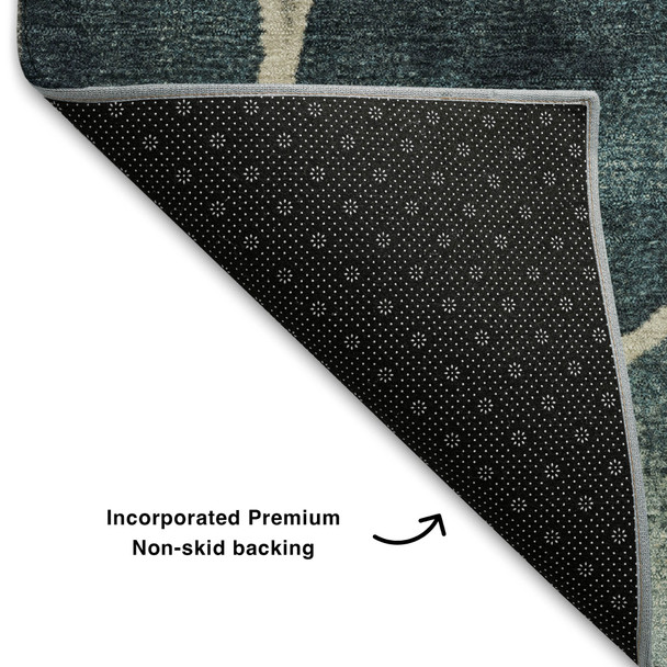 9' X 12' Teal Beige And Ivory Geometric Washable Area Rug With UV Protection