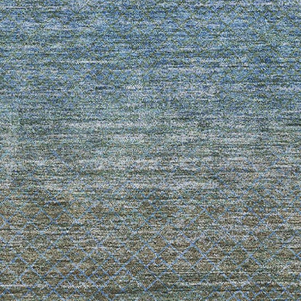 5' X 8' Blue And Taupe Geometric Washable Area Rug With UV Protection