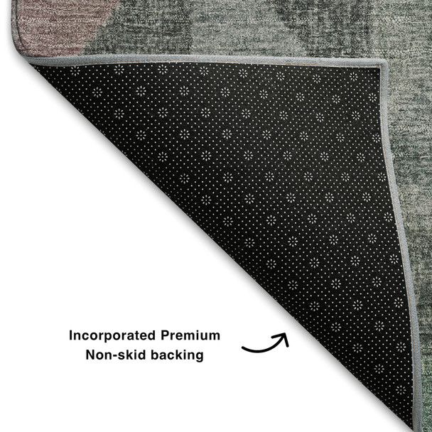 5' X 8' Blush Green And Ivory Geometric Washable Area Rug With UV Protection
