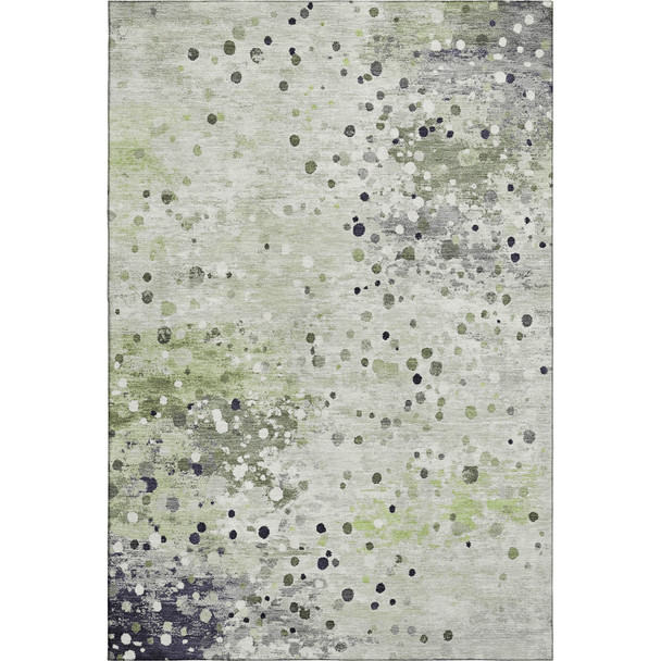 5' X 8' Artichoke Green Ivory And Gray Abstract Washable Area Rug With UV Protection