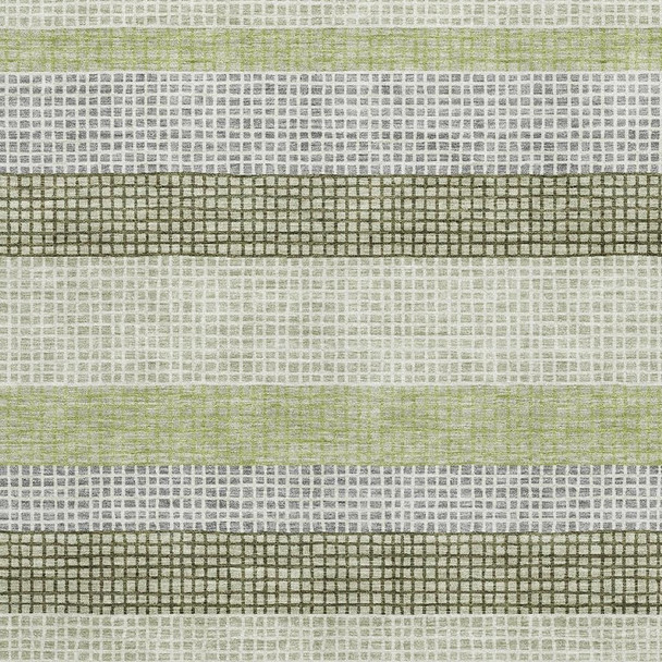 10' X 14' Artichoke Green Ivory And Gray Striped Washable Area Rug With UV Protection