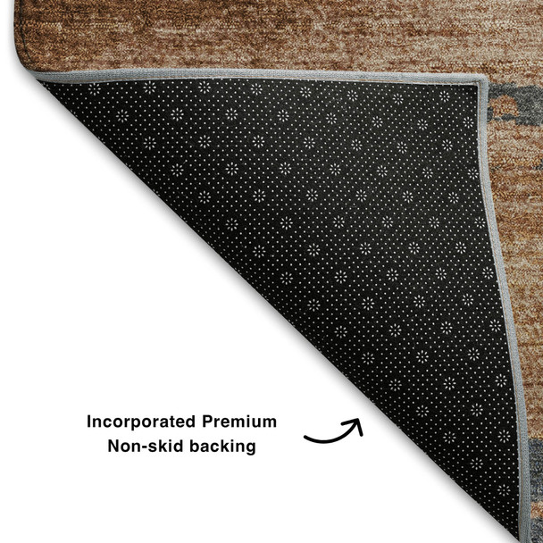 5' X 8' Rust Charcoal And Gray Abstract Washable Area Rug With UV Protection