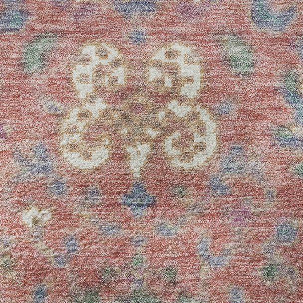 8' X 10' Coral Blue And Ivory Oriental Washable Area Rug With UV Protection