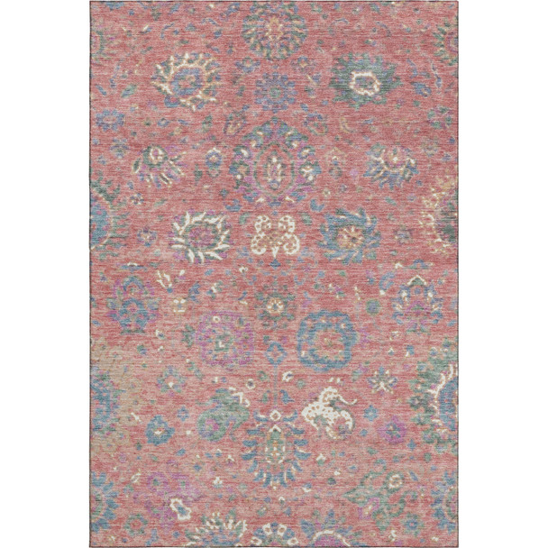 10' X 14' Coral Blue And Ivory Oriental Washable Area Rug With UV Protection