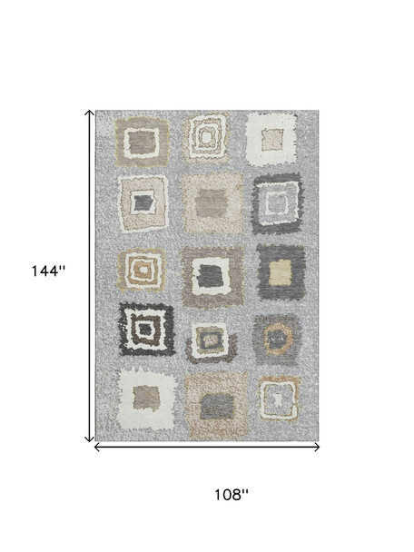 9' X 12' Gray Ivory And Beige Geometric Washable Area Rug With UV Protection