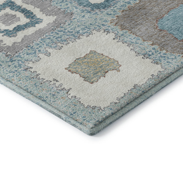 3' X 5' Teal Ivory And Beige Geometric Washable Area Rug With UV Protection