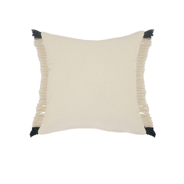 20" Green And White Striped Cotton Throw Pillow Cover with Fringe