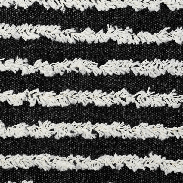 20" Black And White Striped Cotton Throw Pillow Cover with Tufts