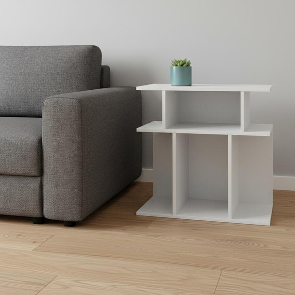 24" White Wood End Table With Six Open Shelves