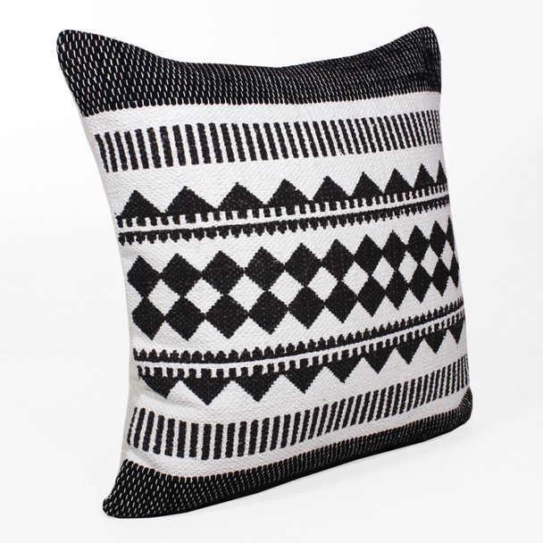 20" Black And Ivory Geometric Cotton Blend Throw Pillow Cover
