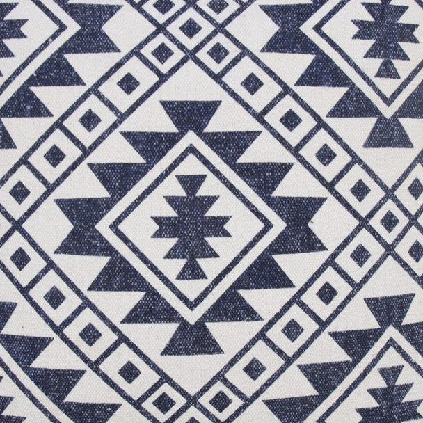 20" Navy Blue And Ivory Southwestern Cotton Throw Pillow Cover