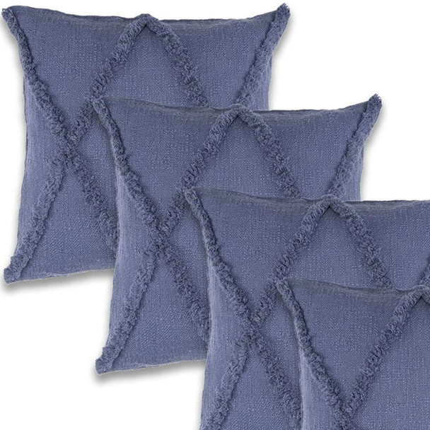 Set of Four 18" Denim Blue Diamond Cotton Throw Pillows