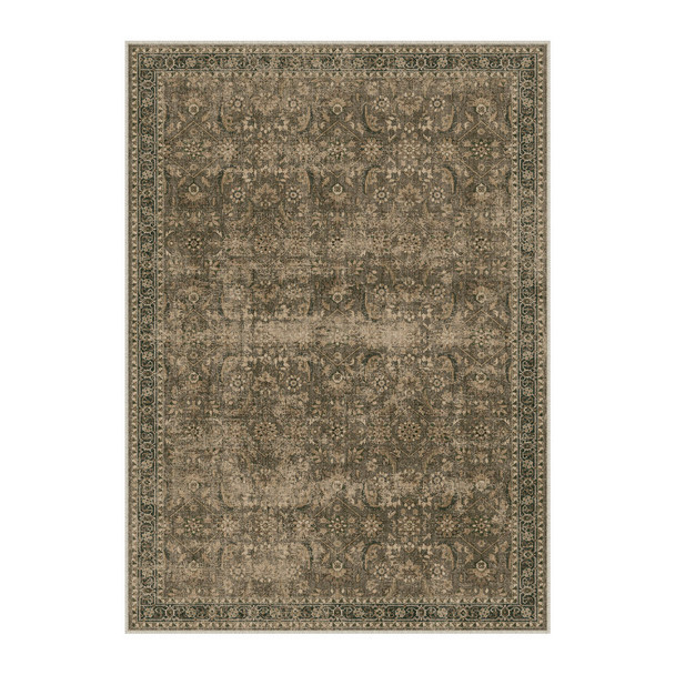 8' X 10' Brown And Beige Floral Medallion Washable Area Rug