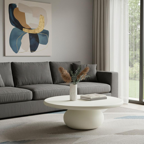 41" Beige Glass Round Pedestal Coffee Table