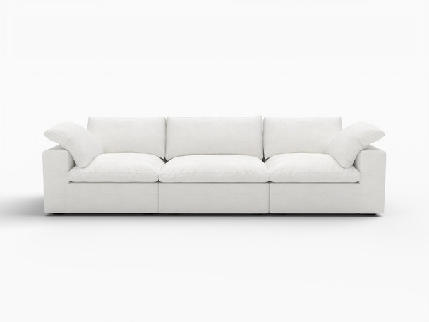 120" White Linen Blend Modular Sofa With Toss Pillows