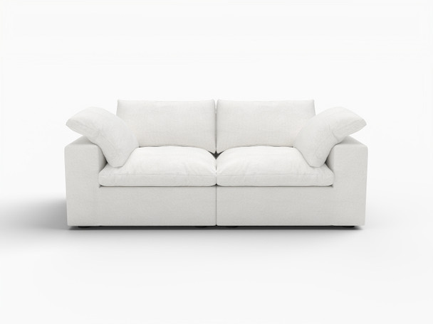 80" White Linen Blend Modular Loveseat and Toss Pillows