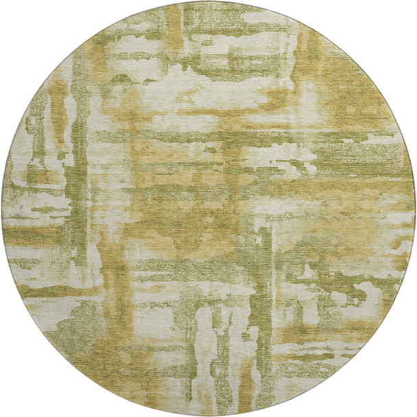 8' Sage And Ivory Abstract Washable Round Rug With UV Protection