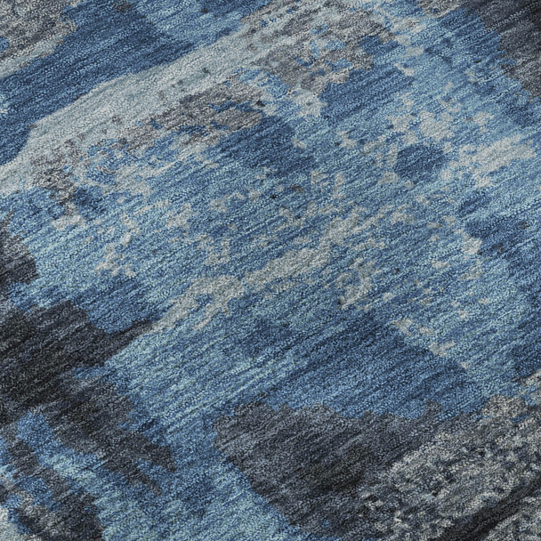 5' X 8' Black And Blue Abstract Washable Area Rug With UV Protection