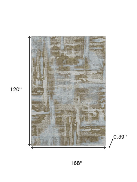 10' X 14' Brown And Beige Abstract Washable Area Rug With UV Protection