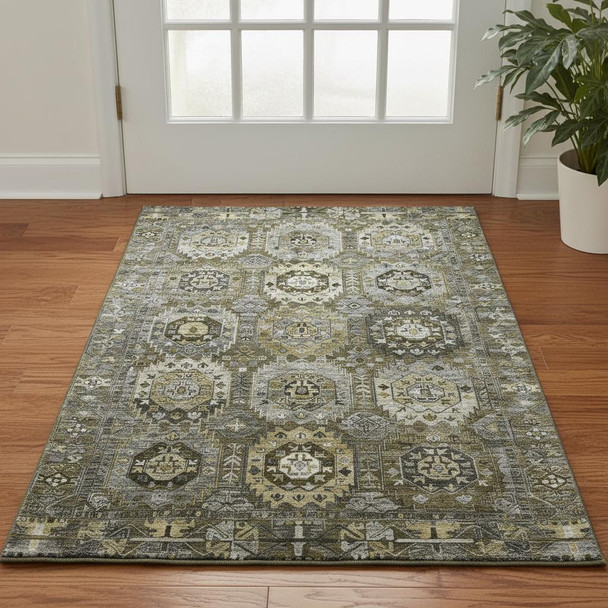 3' X 5' Coffee And Charcoal Medallion Washable Area Rug With UV Protection