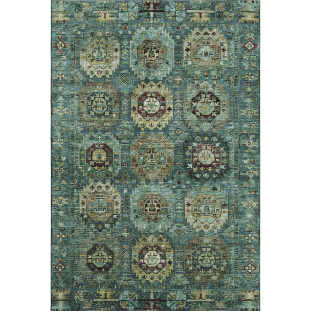 8' X 10' Teal And Brown Medallion Washable Area Rug With UV Protection
