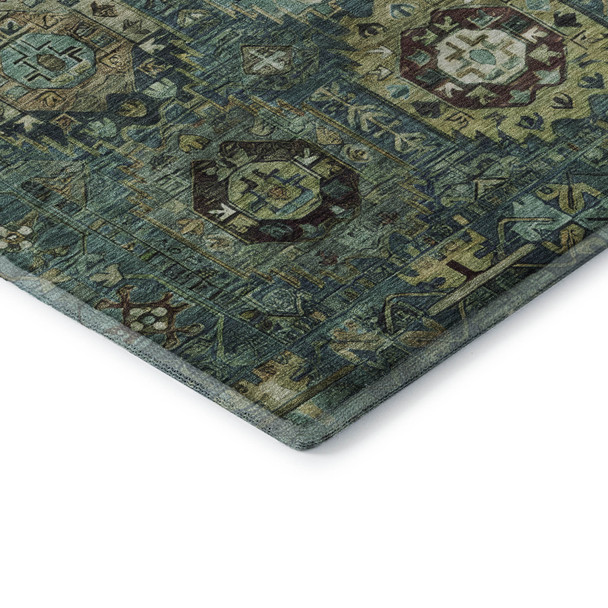 9' X 12' Teal And Brown Medallion Washable Area Rug With UV Protection