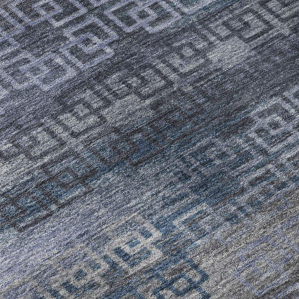 5' X 8' Taupe And Blue Striped Washable Area Rug With UV Protection