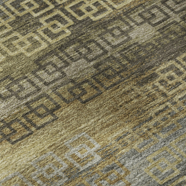 10' X 14' Wheat And Brown Striped Washable Area Rug With UV Protection