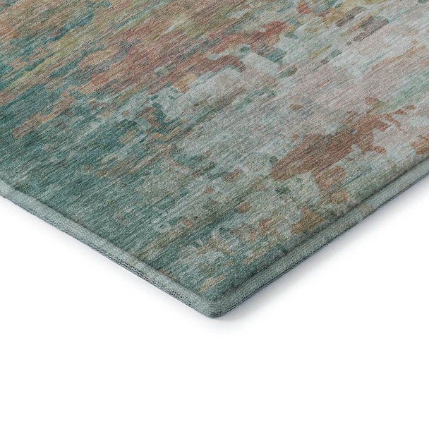 5' X 8' Teal And Beige Abstract Washable Area Rug With UV Protection