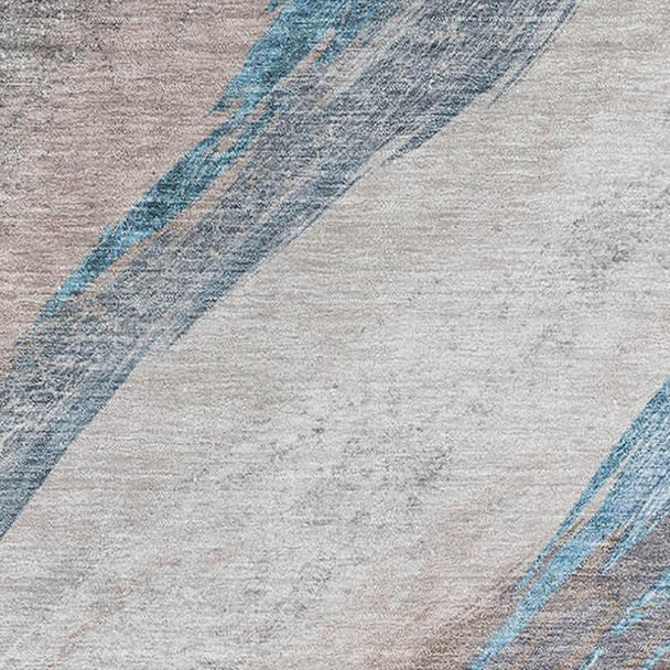 3' X 5' Brown And Blue Abstract Washable Area Rug With UV Protection