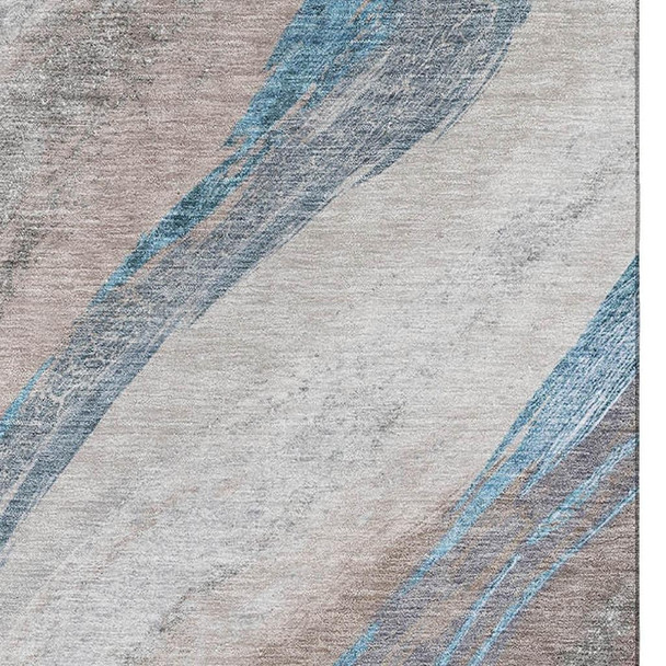 9' X 12' Brown And Blue Abstract Washable Area Rug With UV Protection