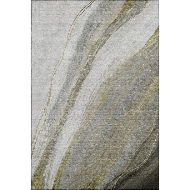 5' X 8' Pewter And Gray Abstract Washable Area Rug With UV Protection